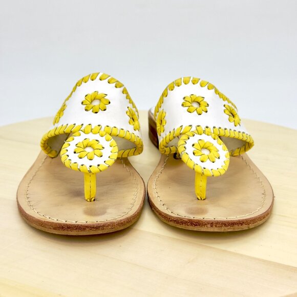 Jack Rogers White Yellow Leather Whipstitched Handmade Thong Sandals Size 7 - Picture 2 of 9